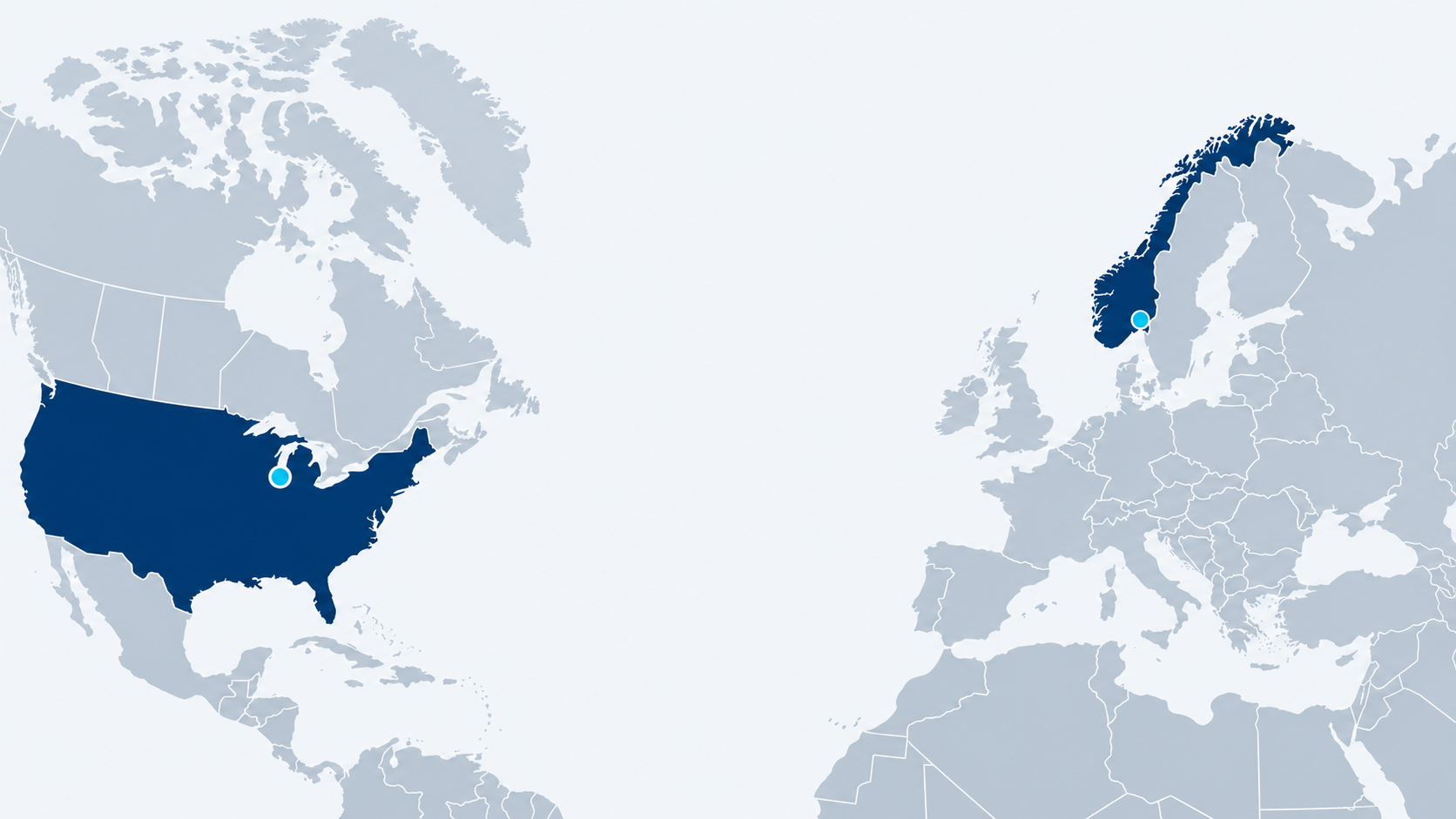Map showing Aqualung Carbon Capture locations in Milwaukee, USA and Høvik, Norway